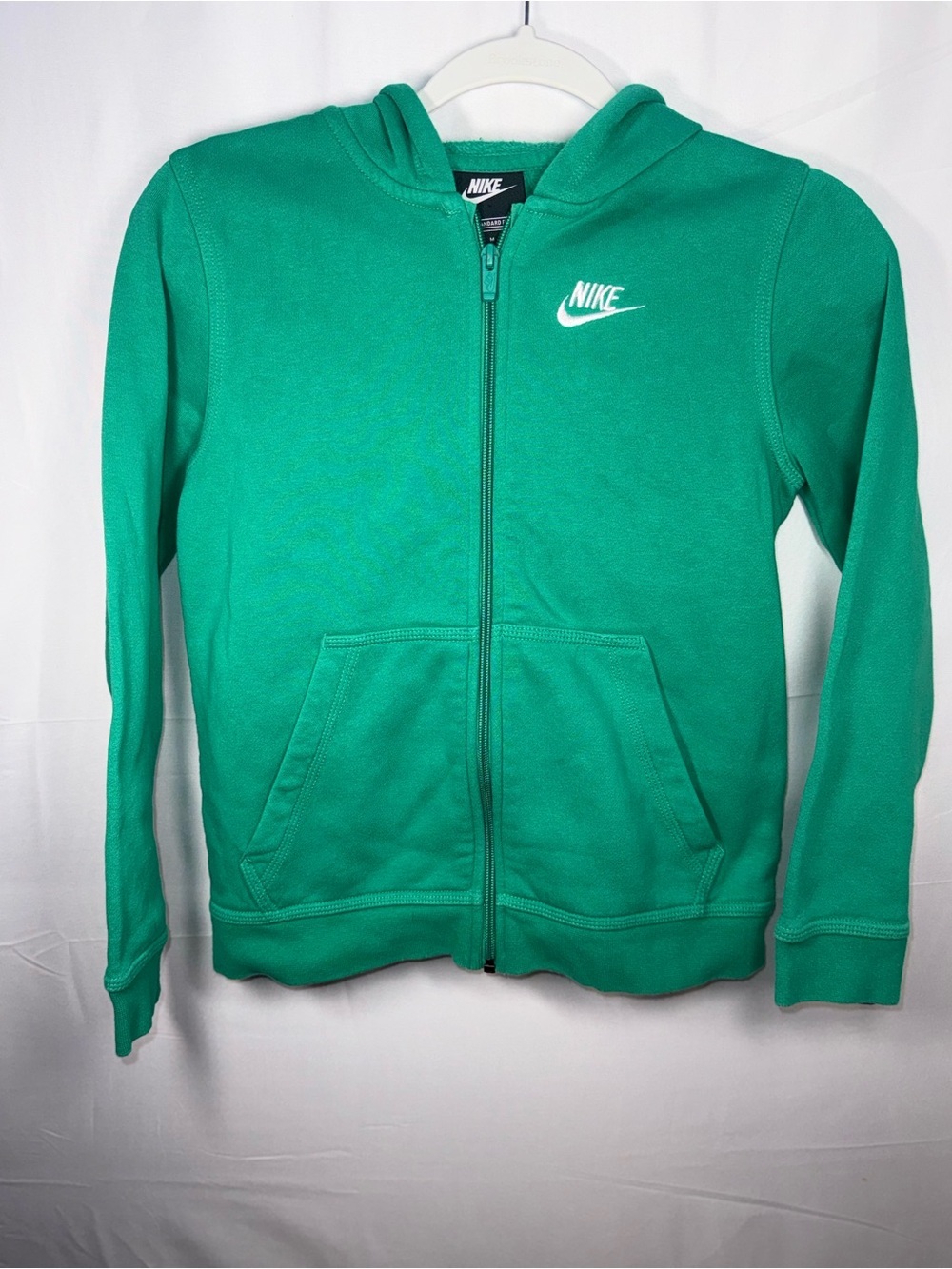 Nike Logo Green Full-Zip Kids Hoodie Jacket with Hood Size Medium
